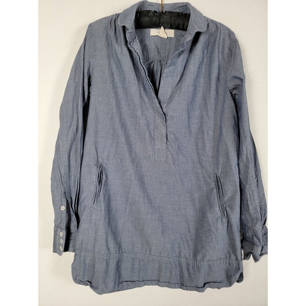 Workshop Andrea Jovine Womens Chambray Tunic Top XS Cotton Blue Long Sleeve